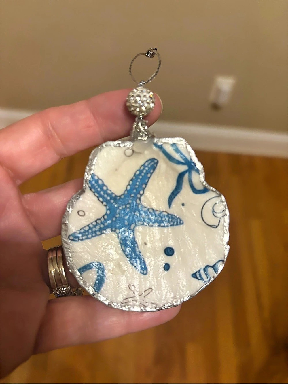Blue & White Seashell Ornaments - each one handmade with care